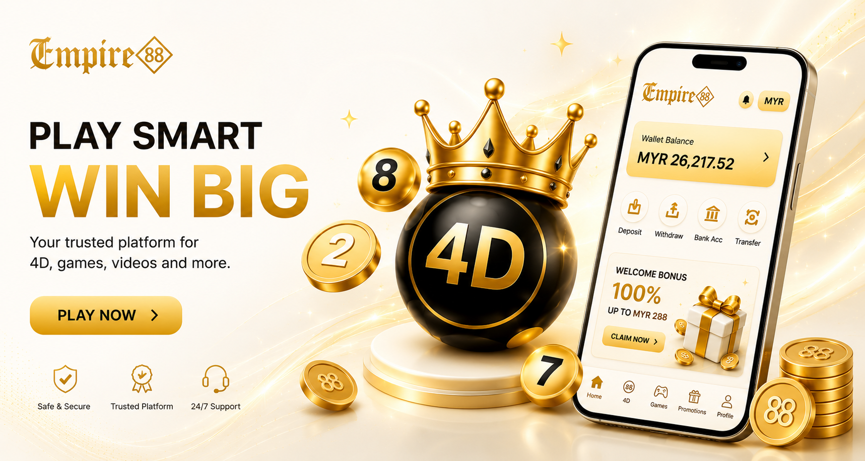Empire88 — Play Smart, Win Big. Your trusted platform for 4D, games, videos and more.